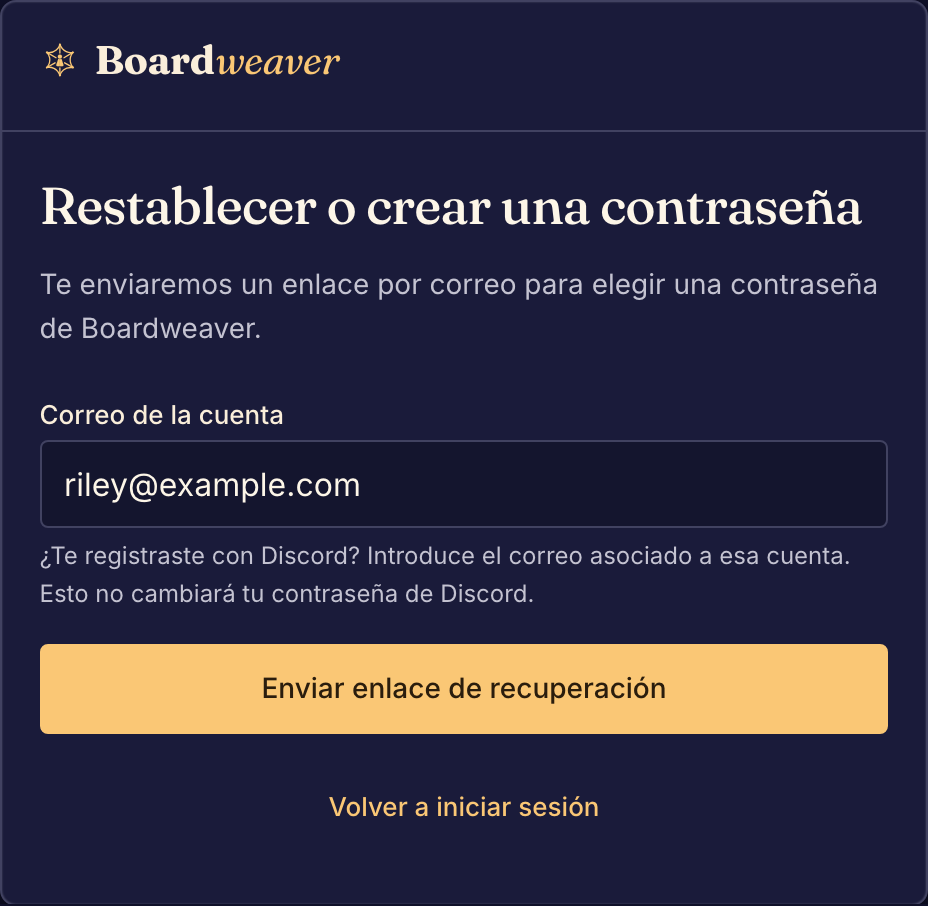 El formulario de recuperación de contraseña envía un enlace para restablecerla al correo de la cuenta.